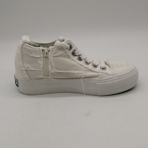 Blowfish Womens Mid-Top Canvas Sneakers White Fringed Edging Side Zip 6 - Picture 2 of 9